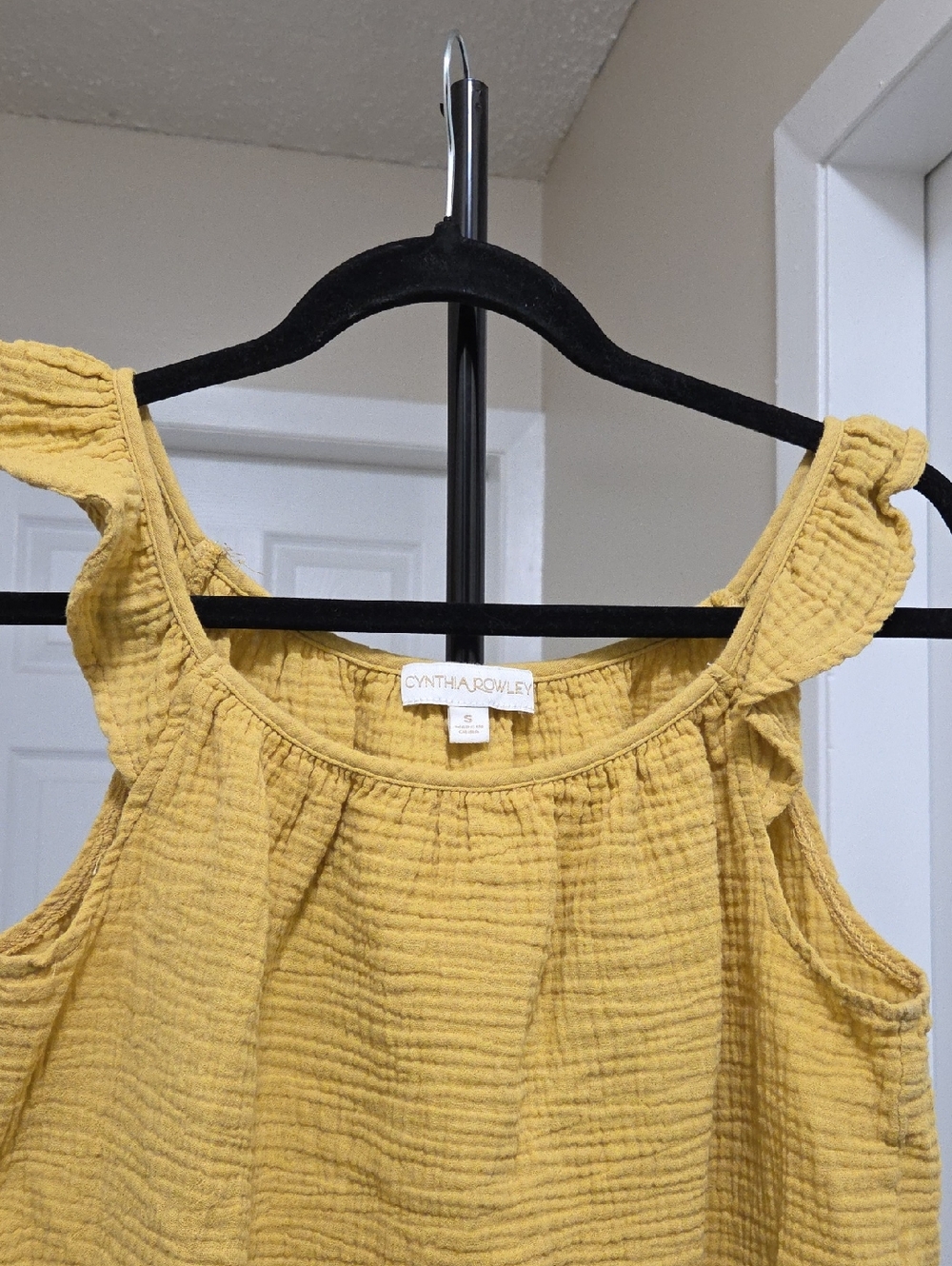 Cynthia Rowley Mustard Yellow Textured Ruffle Hem Tank Top Boho Cottagecore - Picture 4 of 8